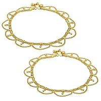 Memoir Gold Plated Brass, Jhalar/Eye Shaped Design, Traditional Payal, Pajeb, Anklet Women Ethnic(AKSV1471-N)-thumb1