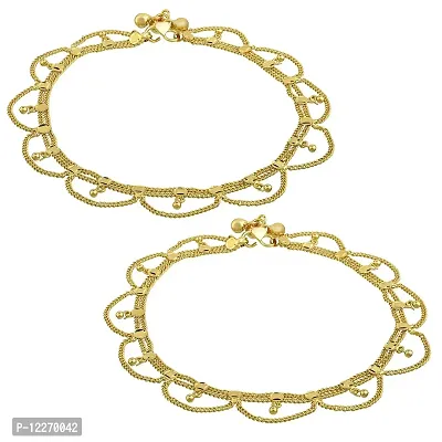 Memoir Gold Plated Brass, Jhalar/Eye Shaped Design, Traditional Payal, Pajeb, Anklet Women Ethnic(AKSV1471-N)-thumb2