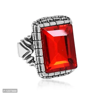 Memoir Brass Antique Oxidised Silverplated Faux Ruby finger ring Men Fashion jewellery Latest Stylish (ORMI5754-thumb2