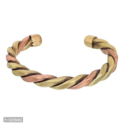 Memoir Brass and Copper Mix metal, Round thick wire design, health benificial free size Bangle, Bracelet, Kada Men Women