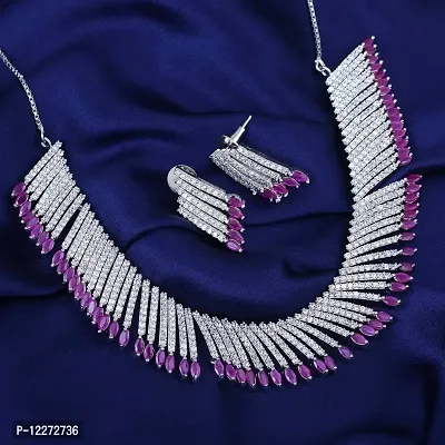 Memoir White Gold plated Faux Ruby and Imitation Diamond necklace set Women Fashion (choker necklace)-thumb5