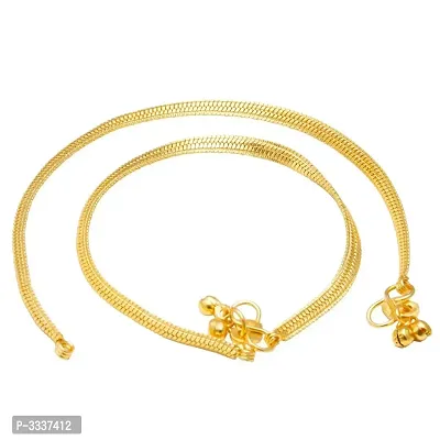 Gold plated Flat snake chain design ghungroo anklet for Women-thumb0