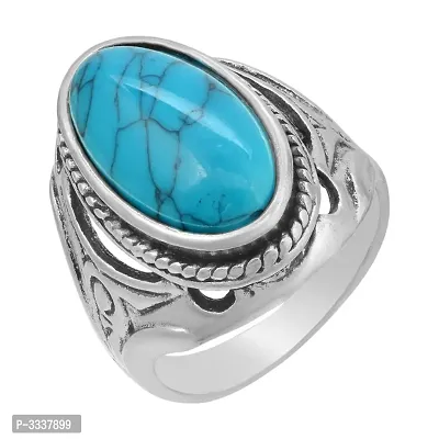 Silver Plated Antique Look Imitation Lapis Firoza Fashion Finger Ring Men-thumb0