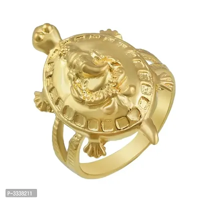 Gold Plated, Ganesh with Tortoise Shape, Vaastu Fenghui Recommended, Hand Crafted Free Size Adjustable Finger Ring-thumb0