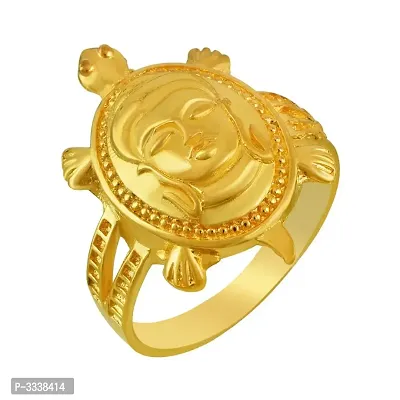 Gold Plated Vastu Fengshui Buddha Head on Tortoise Fashion Finger Ring Men Women-thumb0