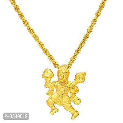 DzineTrendz Gold plated Raw Gold finish, hanuman Bajrang bali Hindu God chain pendant necklace-thumb0