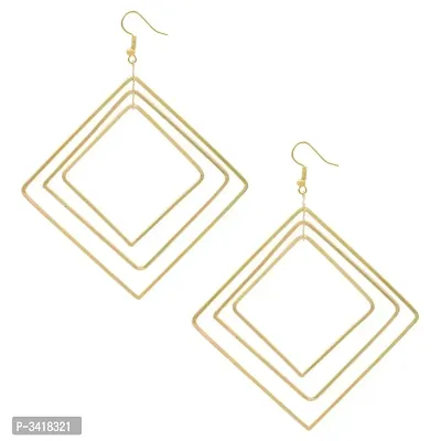 Gold plated Brass,Three Squares design Hoop bali fashion earrings for Women-thumb0