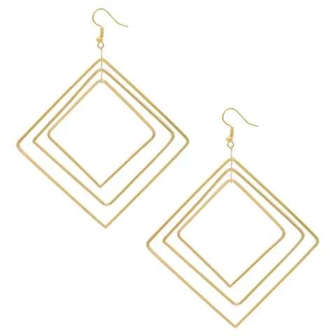 Plated Squares design Hoop Bali Fashion Earrings for Women and Girls