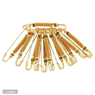 Gold Plated Golden Bead Meenakari, Set of 12 Saree Dupatta Ethnic Traditional Saree Clip, safetypins for Women-thumb0