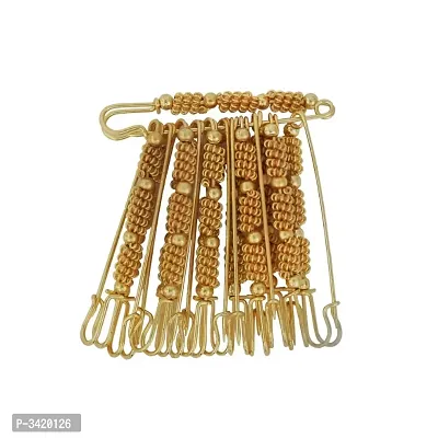 Gold Plated Golden Bead and Wire Bush Design, Set of 12 Saree Dupatta Ethnic Traditional Saree Clip, safetypins for Women-thumb0