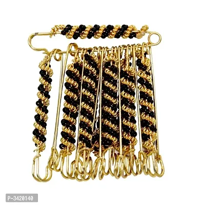 Gold Plated White Beaded Gold Plated Brass Wired Set of 12 Saree Dupatta Ethnic Traditional Clip on safetypins for Women
