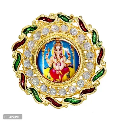 Gold Plated Ganesh Ganpati Image, Meenakari, American Diamond, Sareepin, Brooch, Broach Men Women Accessory Clothing