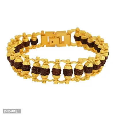 Gold Plated Brass Natural Pure Rudraksh with Channel Design Bracelet for Unisex-thumb0