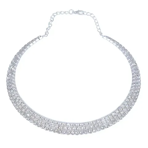 Stunning 3 Row Diamante Strand Choker With Extender Chain For Women Girls