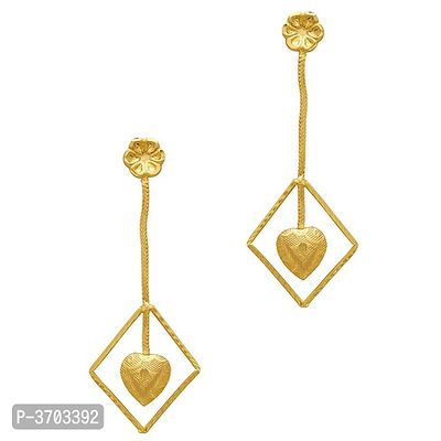 Gold Plated Twin Hearts Hanging Dangler Earrings for Women Brass Dangle Earring-thumb0