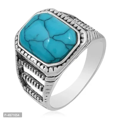 Silver Plated Antique Finish, Faux Turquoise (Firoza) Finger Ring Men Women Fashion Stylish-thumb0