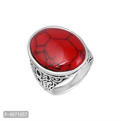Brass Oxidised Finish Red Firoza Finger Ring Men Women-thumb0