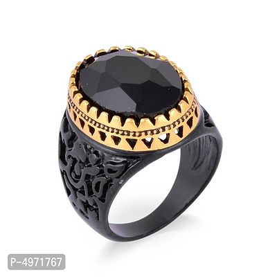 Brass Black Gold Bezel Black Onyx Fashion Ring Blackstone Men Women