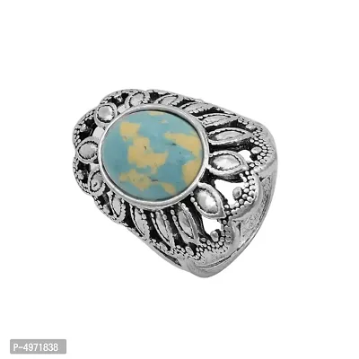 Oxidised Silver Plated, Faux (Imitation) Turquoise Firoza Filigree Finger Ring Women Traditional Fashion-thumb0