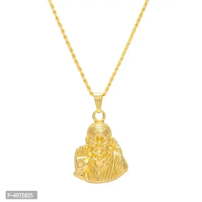 Gold Plated SAI Baba Religious God Pendant, Locket, Chain Necklace Temple Jewellery for Men  Women-thumb0