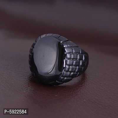 Black Coated Flat Round Shape Stylish Ring for Men