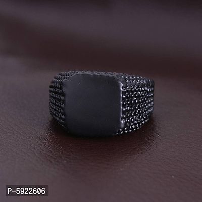 Black Coated Square Head Dotted Sides Stylish Ring for Men-thumb0
