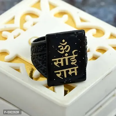 Black Golden lettered OM SAI RAM Designer Finger Ring for Men