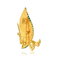 Gold Plated Green Enamelled Krishna Peacock Feather Flute Design, Sareepin, Brooch, Broach Men Women Accessory Clothing-thumb1