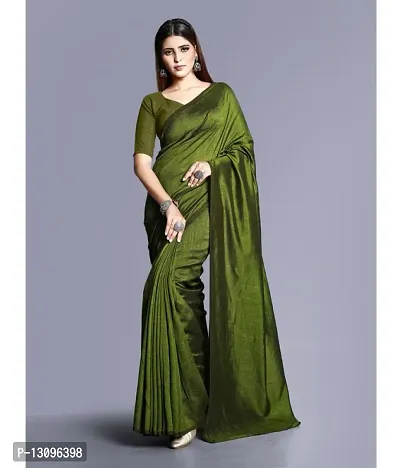 Green Silk Blend Saree With Blouse Piece For Women-thumb0