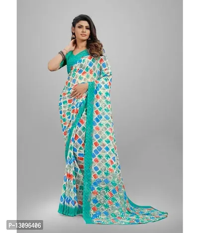 Turquoise Silk Blend Saree With Blouse Piece For Women