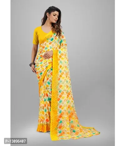 Yellow Silk Blend Saree With Blouse Piece For Women