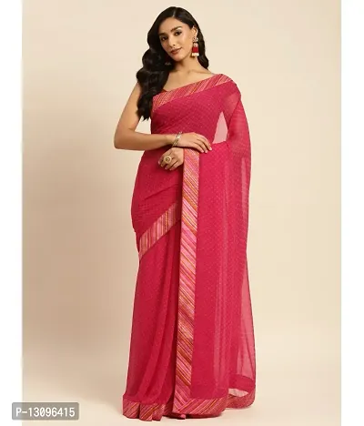 Rani Pink Silk Blend Saree With Blouse Piece For Women-thumb0