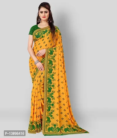 Yellow Silk Blend Saree With Blouse Piece For Women-thumb0