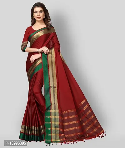 Maroon Silk Blend Saree With Blouse Piece For Women-thumb0