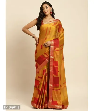Orange Silk Blend Saree With Blouse Piece For Women-thumb0
