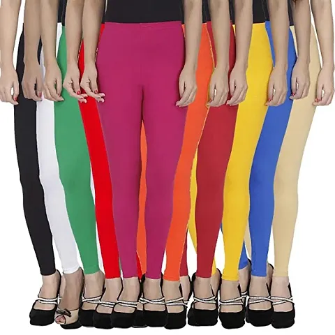 Fablab Women's Lycra Ankle Length Leggings Combo Pack of -10 (BlackWhiteGreenRedPinkOrangeMaroonYellowBlueBeige,Freesize.)