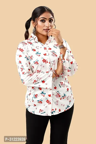 Stylish White Cotton Lycra Printed Shirt For Women-thumb3