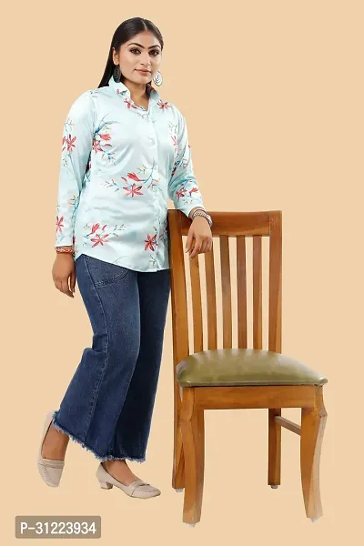 Stylish Blue Cotton Lycra Printed Shirt For Women-thumb4