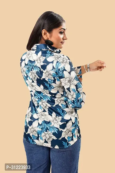 Stylish Navy Blue Cotton Lycra Printed Shirt For Women-thumb2