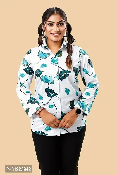 Stylish White Cotton Lycra Printed Shirt For Women