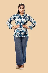 Stylish Navy Blue Cotton Lycra Printed Shirt For Women-thumb3