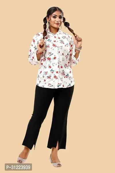 Stylish White Cotton Lycra Printed Shirt For Women-thumb4