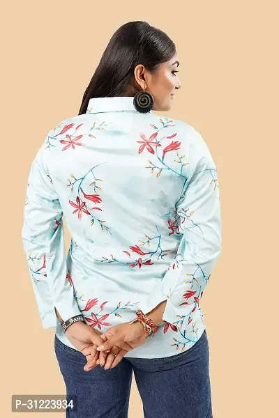 Stylish Blue Cotton Lycra Printed Shirt For Women-thumb2