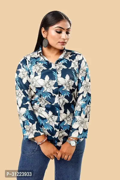 Stylish Navy Blue Cotton Lycra Printed Shirt For Women-thumb0