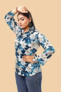 Stylish Navy Blue Cotton Lycra Printed Shirt For Women-thumb2