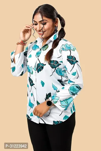 Stylish White Cotton Lycra Printed Shirt For Women-thumb3