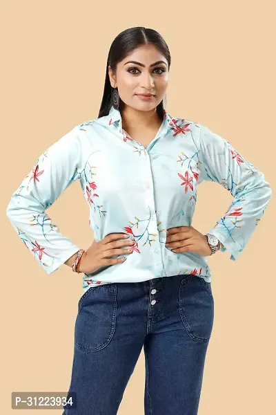 Stylish Blue Cotton Lycra Printed Shirt For Women