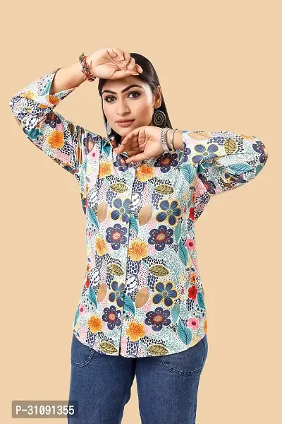 Women Regular Fit Printed Spread Collar Casual Shirt-thumb0