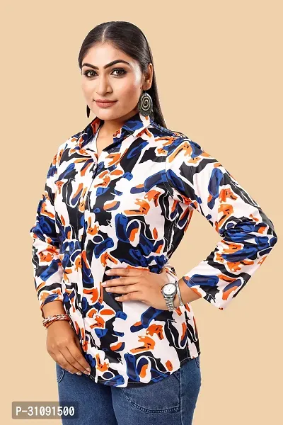 Women Regular Fit Printed Spread Collar Casual Shirt-thumb0