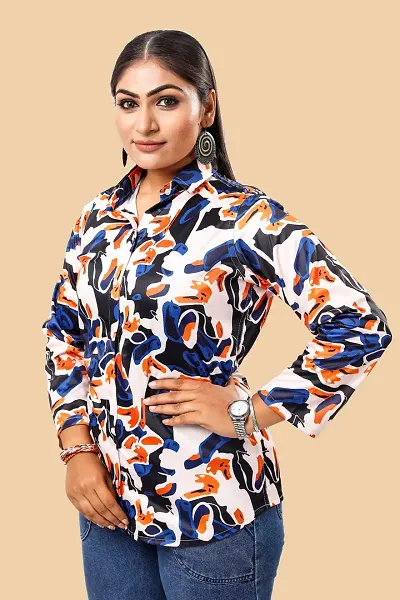 Women Regular Fit Printed Spread Collar Casual Shirt